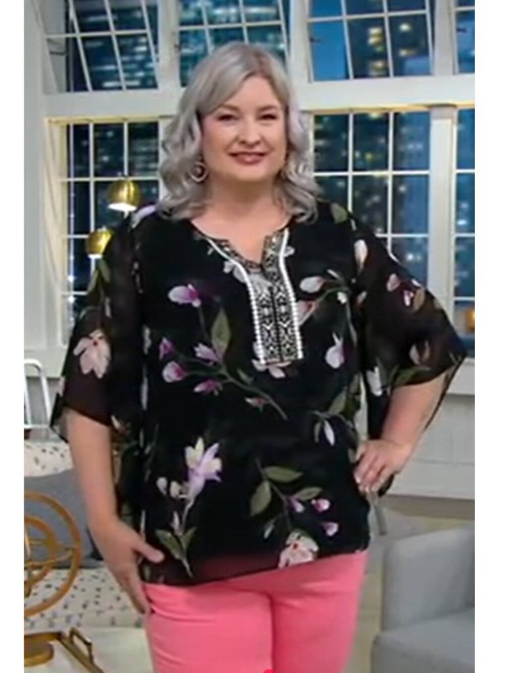 Belle by Kim Gravel Magnolia Print Blouse Size L - Picture 2 of 10